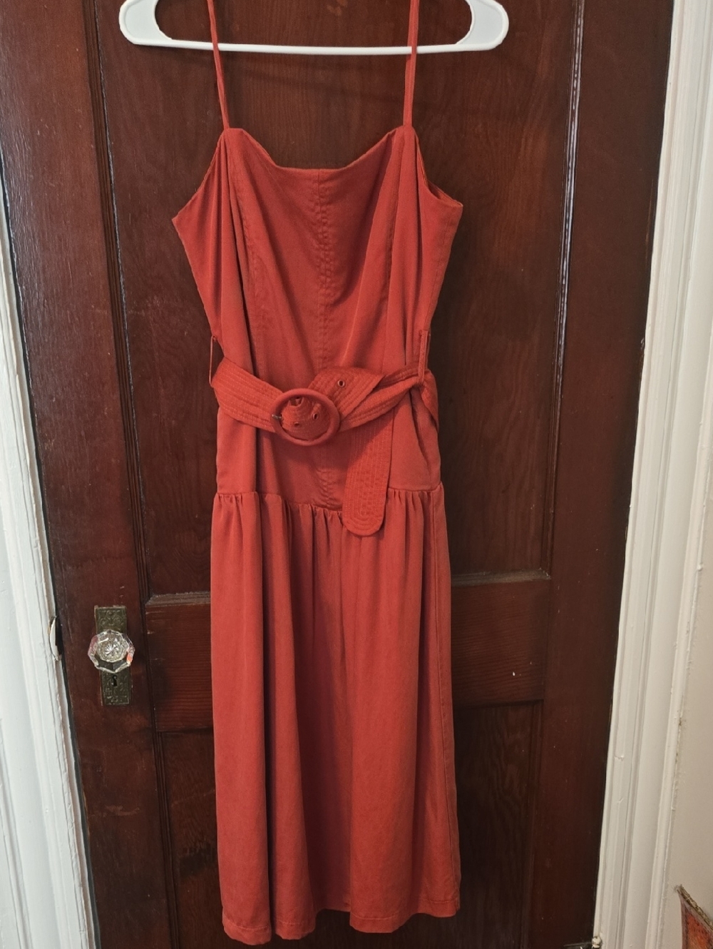 Adelyn Rae Dress - Spaghetti Strap, Orange, Fitted Bodice, Gently Worn